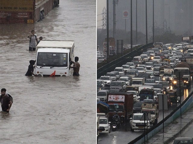 Photo : दिल्ली-NCR में आफत बनी बारिश, कहीं भरा पानी, तो कहीं लगा लम्बा जाम