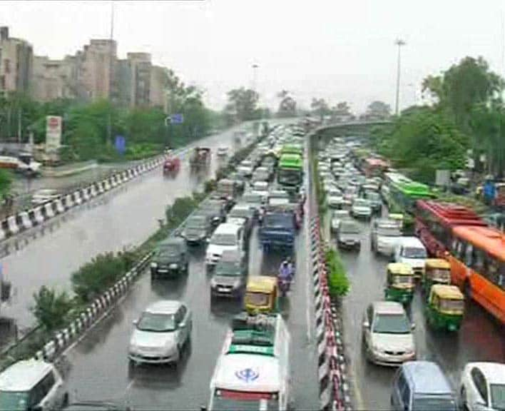 In Delhi, long traffic jams clogged roads after the city received rainfall this morning.