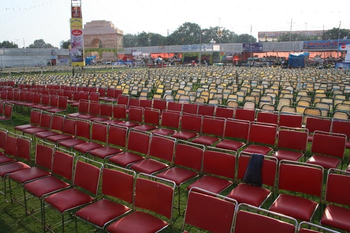 <strong>Awaiting humanity:</strong> The chairs stretch for miles. Very soon each will be filled, some with two, even three occupants staring wonderstruck as the epic unfolds. (NDTV Photo)