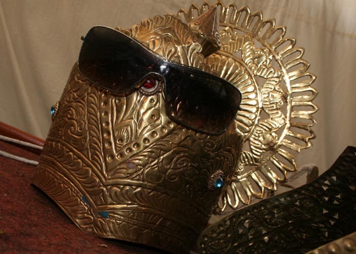 <strong>Headless, eyeless:</strong> A tinny, encrusted crown, dusted out from its corner in a musty cupboard and polished for another performance. The sunglasses are polished every day. Who will they adorn? (NDTV Photo)