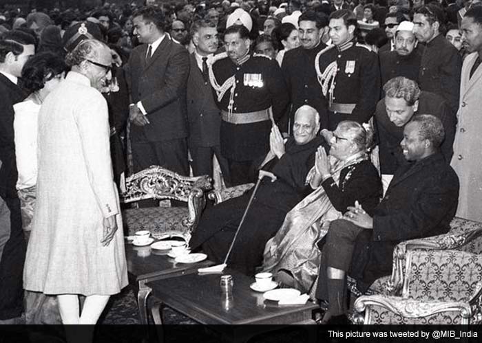 President Julius Nyerere of Tanzania greeted by Indian dignitaries at the Republic Day, 1971.