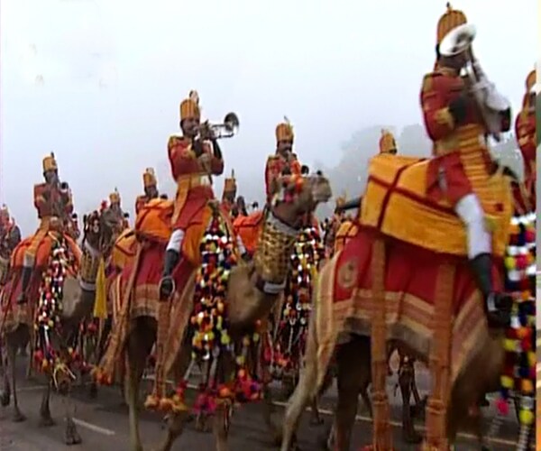 This picture shows the vibrant contingent of Border Security Force on bedecked camels as they walk down Rajpath.(NDTV Photo)