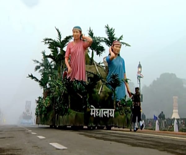 Meghalaya's tableau showed its ingenious system of tapping of stream and spring water by using bamboo pipes.(NDTV Photo)