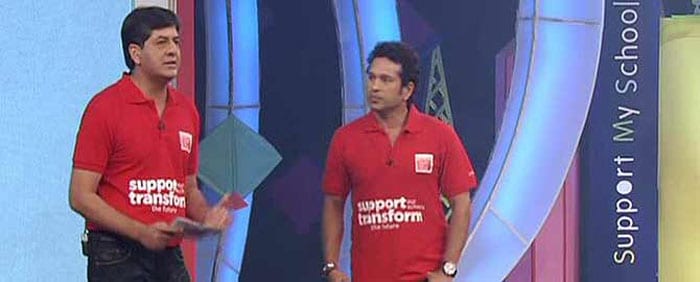 Telethon host Vikram Chandra with Sachin Tendulkar.