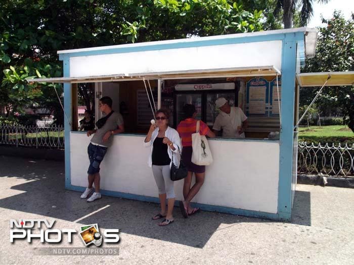 Foreigners can buy ice-cream from the booth without any hassles. But Cubans have to stand in line, use a separate currency and even ice-cream is rationed. (Photo courtesy: Sarah Jacob & Melody Weinstein)