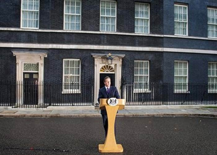 Britain's Prime Minister David Cameron makes a statement regarding the result of the Scottish independence referendum in Downing Street in central London Friday Sept. 19, 2014.