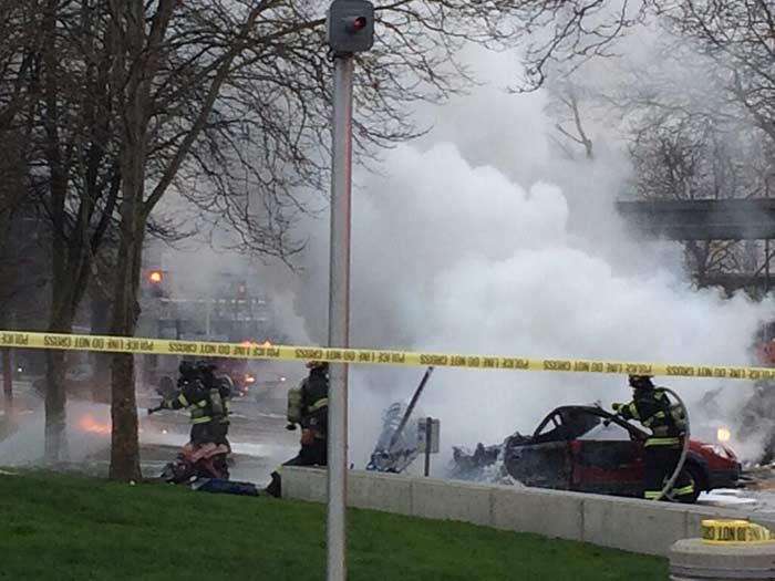 Chopper crashes into cars in Seattle