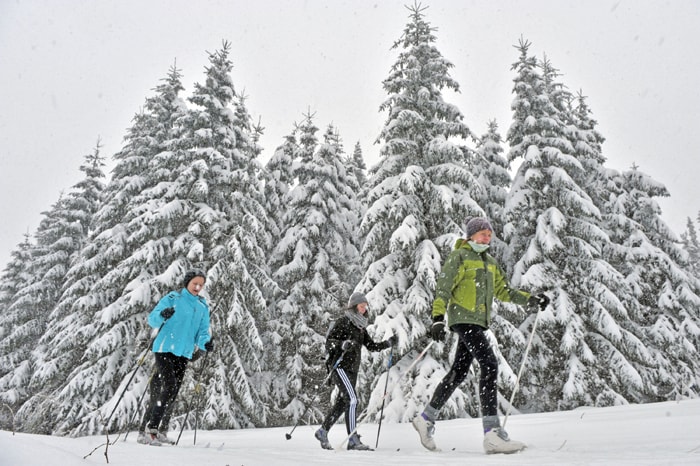 Blizzards and freezing temperatures shut down runways, train tracks and highways across Europe, disrupting flights and leaving shivering drivers stranded on roadsides.<br><br>In this pic, tourists glide on cross-country skis past trees through a completely snow-covered landscape near Oberhof, eastern Germany, as heavy snowfalls made transport conditions difficult in the eastern and the western part of the country. (AFP Photo)