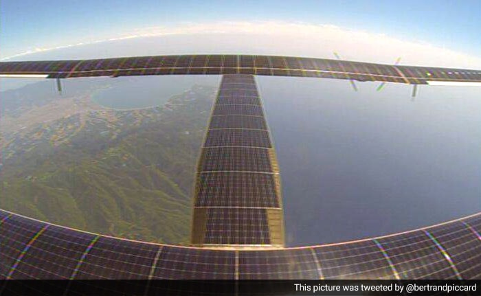 A bird's eye view from Solar Impulse 2. Due to weather deterioration over the Pacific Ocean, immediate decision to land the plane in Nagoya was taken.