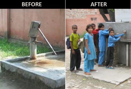 <b>Before: </b> The water facilities were poor, with old and ineffective sources.<br><br><b>After: </b>Proper drinking-water facilities were installed at the school by the campaign.