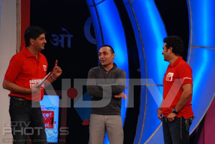 Actor Rahul Bose joins Sachin Tendulkar and Vikram Chandra in studio.