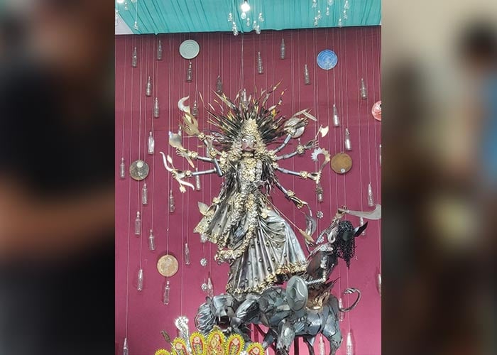 Check Out Delhi\'s Most Unique Durga Puja Pandal, Displaying Idols Made Of 220 Kg Recycled Materials