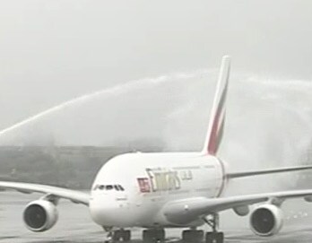 The flight was given a salute with jet of water being sprayed from cannons from both its side as it taxied on the bay to dock at T3.<br><br>The passengers were given a warm welcome on arrival by officials of Air India and Delhi International Airport Limited(DIAL).