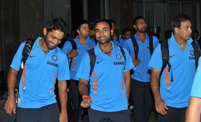 Members of the Indian cricket team arrive in South Africa at Johannesburg airport ahead of the ICC Champions Trophy 2009. Leg-spinner Amit Mishra might get a chance to play one-day cricket after a gap of six years. (AFP Photo)