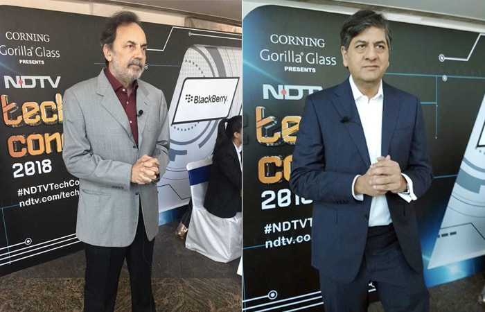 Dr Prannoy Roy and Vikram Chandra arrive at the Tech Conclave 2018