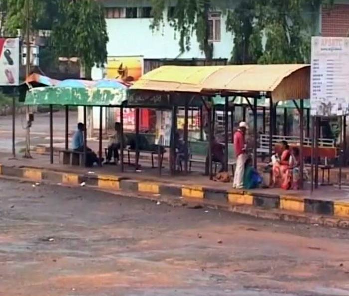 Few people could be seen at the bus stops as transportation was also hit due to the protests.