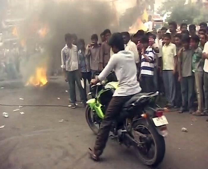 Students led a bike rally around the Benz circle in Vijayawada.