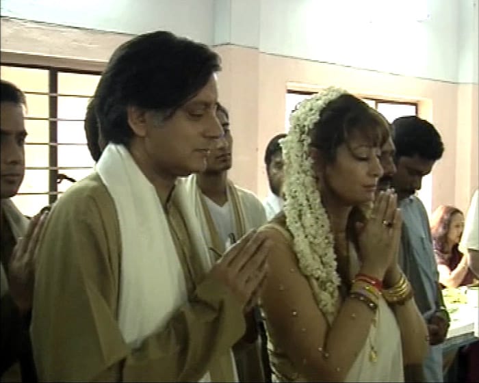 Sunanda and Shashi Tharoor at a welfare home for the under-privileged in Tharoor's constituency of Thiruvananthapuram.
