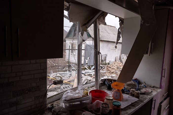 A view of a private house damaged by recent shelling outside of separatist region, Donetsk.