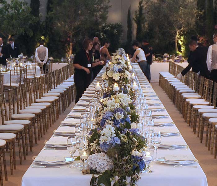 Table decorations at the Opera House ahead of the wedding banquet.(AFP photo)