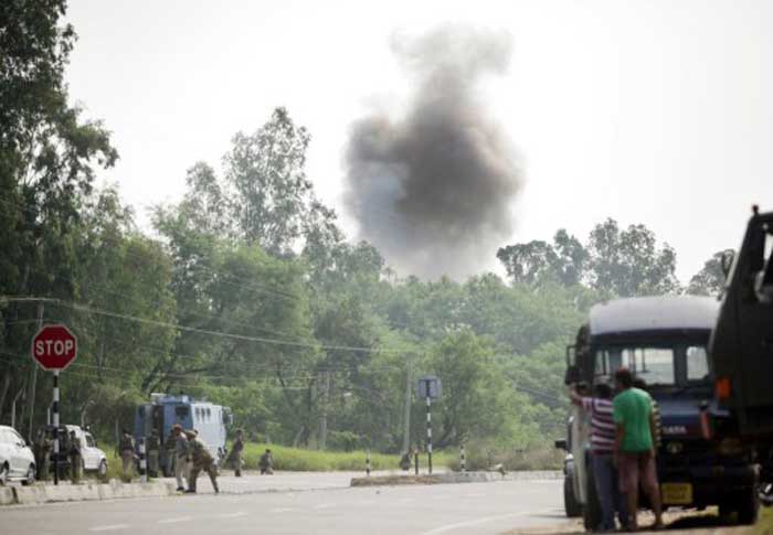 There was reportedly much confusion and chaos at the cantonment as the terrorists were dressed in Army uniform. The commanding officer of 16 Cavalry is among over a dozen people injured in the two attacks. <bR><BR> Seen here, smoke rises above the army camp during the attack in Samba district.