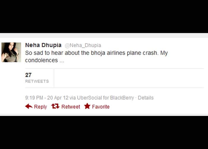 Neha Dhupia: So sad to hear about the bhoja airlines plane crash. My condolences ...