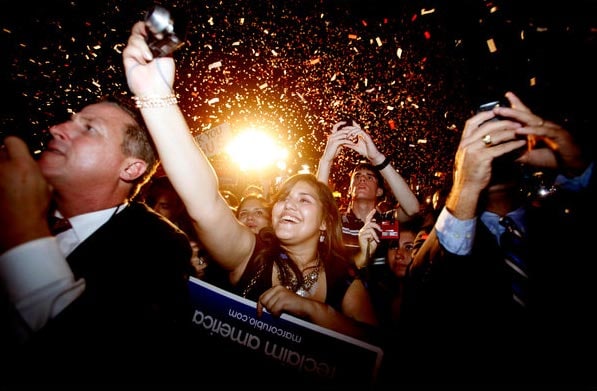 Supporters cheered for Rubio after his victory speech in Miami. (NYT Photo)