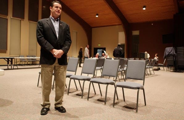 Todd Young, a Republican, defeated Baron P. Hill in Indiana for a seat in the House of Representatives for the Ninth District. Young waited to vote in Bloomington, Indiana, on Tuesday. (NYT Photo)