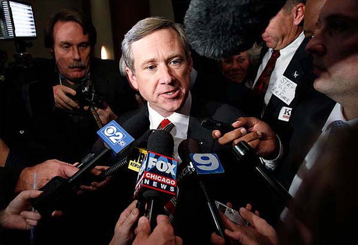 In a stinging defeat for Democrats on Mr. Obama's home turf, Mark Steven Kirk, a Republican and longtime member of Congress representing Chicago's affluent northern suburbs, won a narrow victory over his Democratic rival, Alexi Giannoulias, the state treasurer, whom the president had endorsed. (NYT Photo)