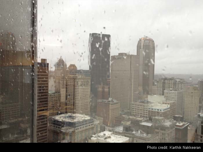 Superstorm Sandy slammed into the New Jersey coastline and hurled a record-breaking 13-foot surge of seawater at New York City on Monday, roaring ashore after washing away part of the Atlantic City boardwalk and putting the presidential campaign on hold.