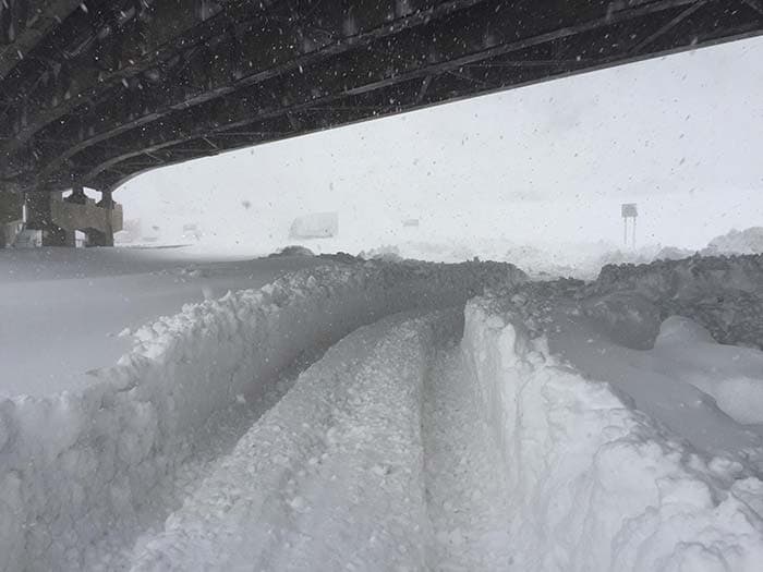 This November 19, 2014 handout photo courtesy of the Office of New York Governor Andrew Cuomo shows a view of the turnpike near Buffalo, New York during a major snowstorm. (Agence France-Presse)