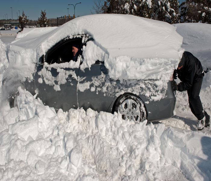 The snow brought the life of US citizens to a grinding halt, in ways more than one. In this picture, a snowed-down car is being dug out.(AFP Photo)