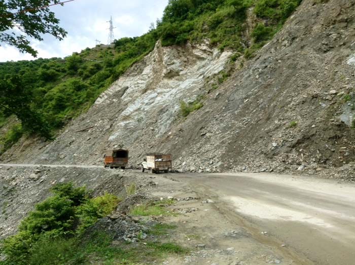 The NH 58, a lifeline caught between a gushing river and an unstable mountain.<br><br>Photo courtesy: Ketki Angre