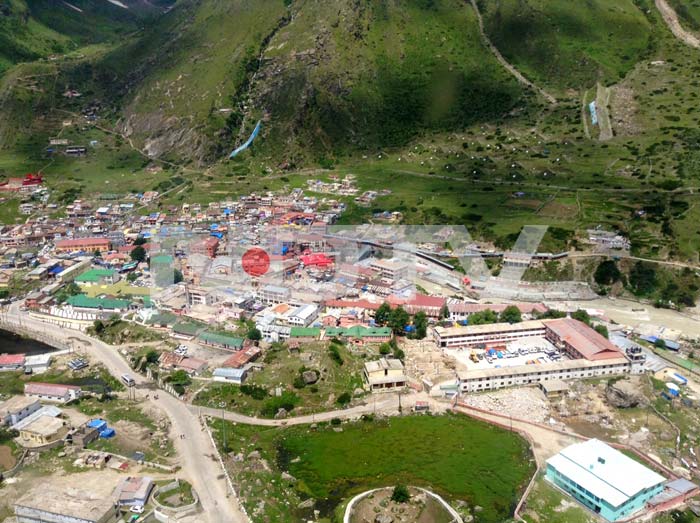 An aerial view of the holy town of Badrinath, where thousands of pilgrims and tourists were stranded after the floods and landslides.<br><br>Pic: NDTV's Tejas Mehta