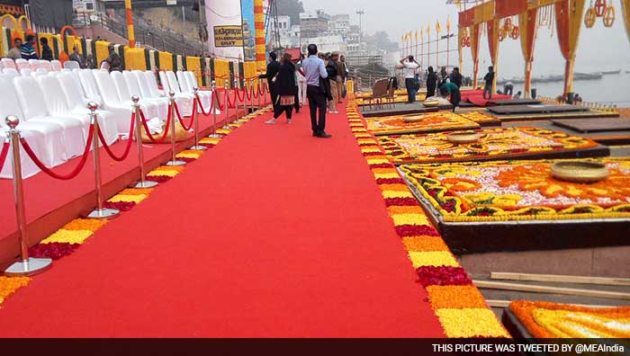 A floating stage has been built by engineers of the Indian Army for the visiting dignitary who will share it with PM Modi and his entourage from Japan.