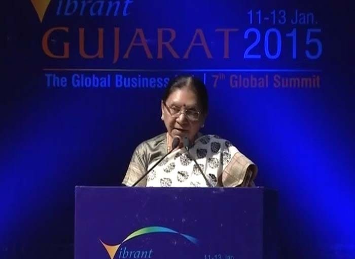 Gujarat Chief Minister Anandiben Patel speaking at the Vibrant Gujarat Summit 2015, Gandhinagar.
