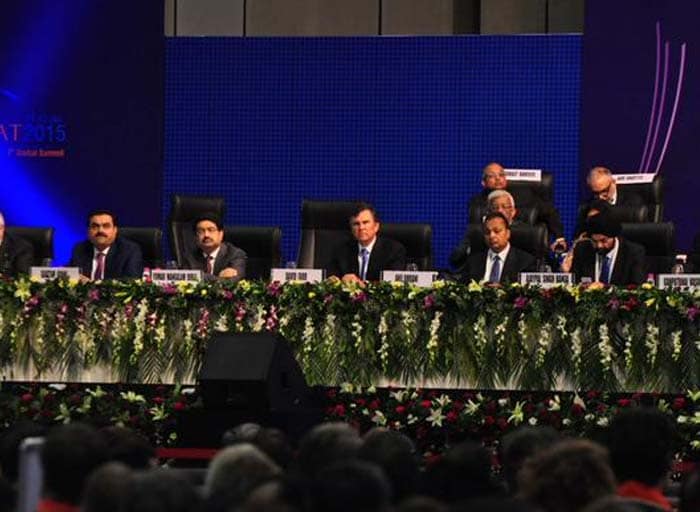 Dignitaries take their place at the Vibrant Gujarat Summit 2015 held at Gandhinagar.(Photo courtesy: @vibrantgujarat)