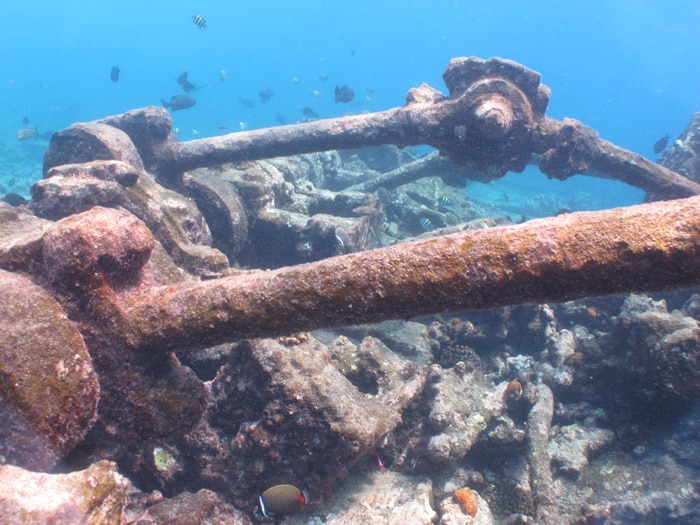 Part of the machinery of one of the steamship wrecks off Minicoy, Lakshadweep.