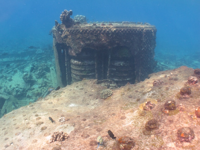 The boilers of one of the steamship wrecks off Minicoy, Lakshadweep.