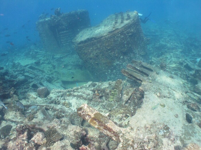 The boilers of one of the steamship wrecks off Minicoy, Lakshadweep.