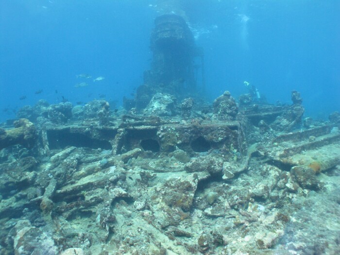 Machinery and components of one of the steamship wrecks off Minicoy, Lakshadweep.