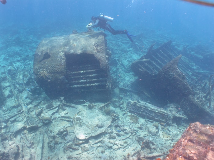 Vishnu Som filming one of the steamship wrecks off Minicoy, Lakshadweep.