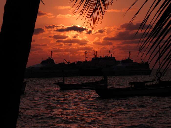 Sunset over the main jetty at Kavaratti, Lakshadweep.