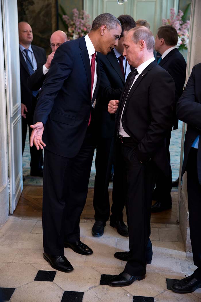 US President Barack Obama speaking with Russia's Vladimir Putin at the White House. <b>Photo Credit:</b> <a href=" http://www.whitehouse.gov/photos-and-video/2014-photos" rel="nofollow" target="_blank"><b>Pete Souza, Director and Chief Official White House Photographer</b></a>