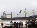 Navy attempts to salvage MV Wisdom from Juhu beach