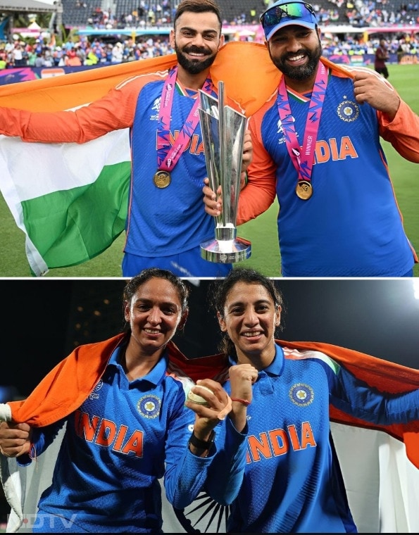 सोशल मीडिया पर एक और जो फोटो वायरल हो रही है उसमें हरमनप्रीत और मंधाना के साथ कोहली और रोहित की फोटो वायरल हो रही है.