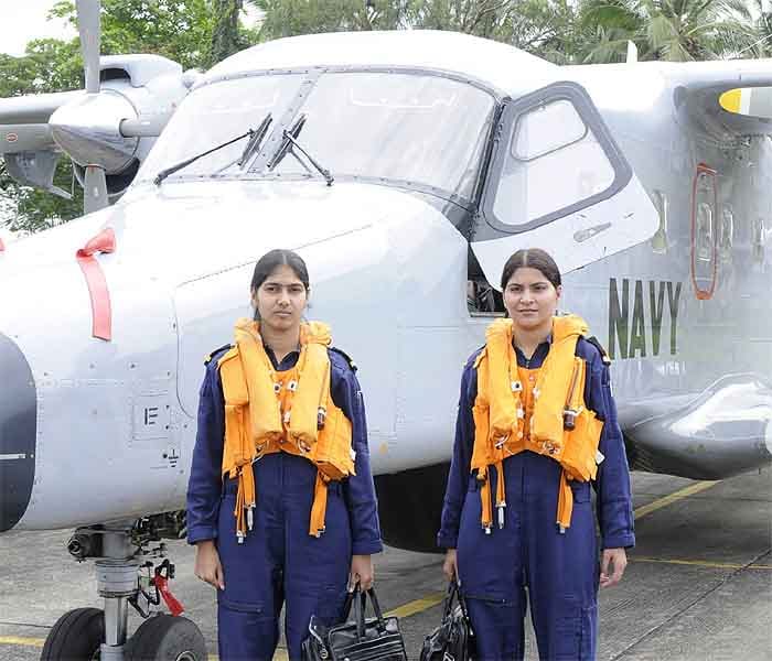 Sub Lieutenant Seema Rani Sharma (left) and Ambica Hooda have been inducted for the very first time in the flying branch of the Navy. They would plan tactics, execute them, fire weapons and could even be in action in the harms way. (NDTV)