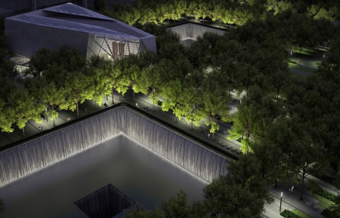 Rendering of the National September 11 Memorial and Museum, which are under construction at the World Trade Center site.(AP Photo)