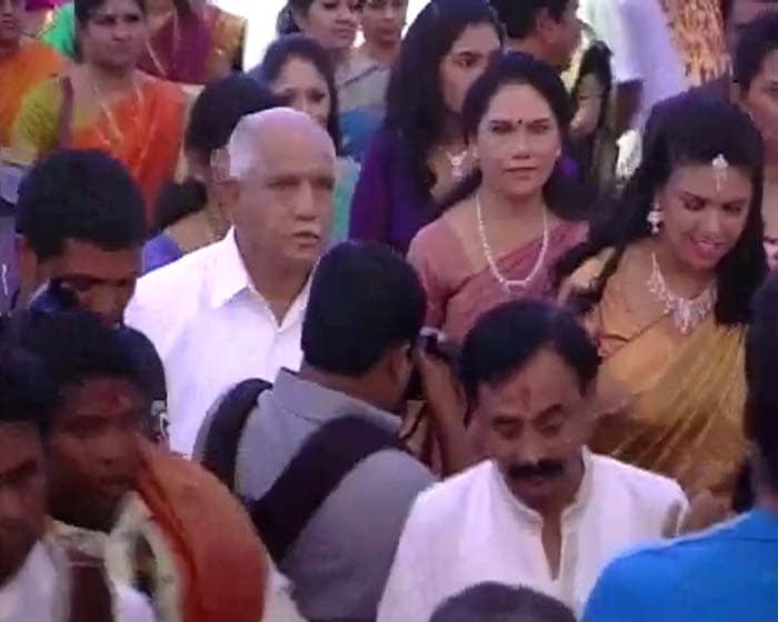 Senior leaders LK Advani and Sushma Swaraj skipped the occasion. Both are known to believe that Mr Yeddyurappa, tainted by many corruption cases, must be sidelined within the party.