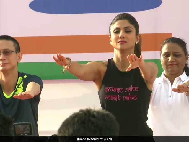 Actor Shilpa Shetty at Yoga day event at the Gateway of India in Mumbai.